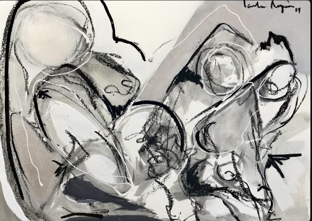 Painting by Carla Negrón — charcoal study of forms, ink and graphite